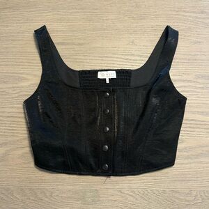 WAYF Black Cropped Corset Boning Button Up Top Sz Small Night Out Square Neck